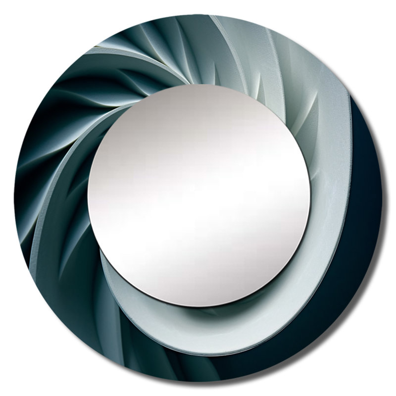 Turquoise coquille spirale de poisson coquillage - grand miroir Nautilus, miroir mural décoratif rond moderne, impression d'art en métal