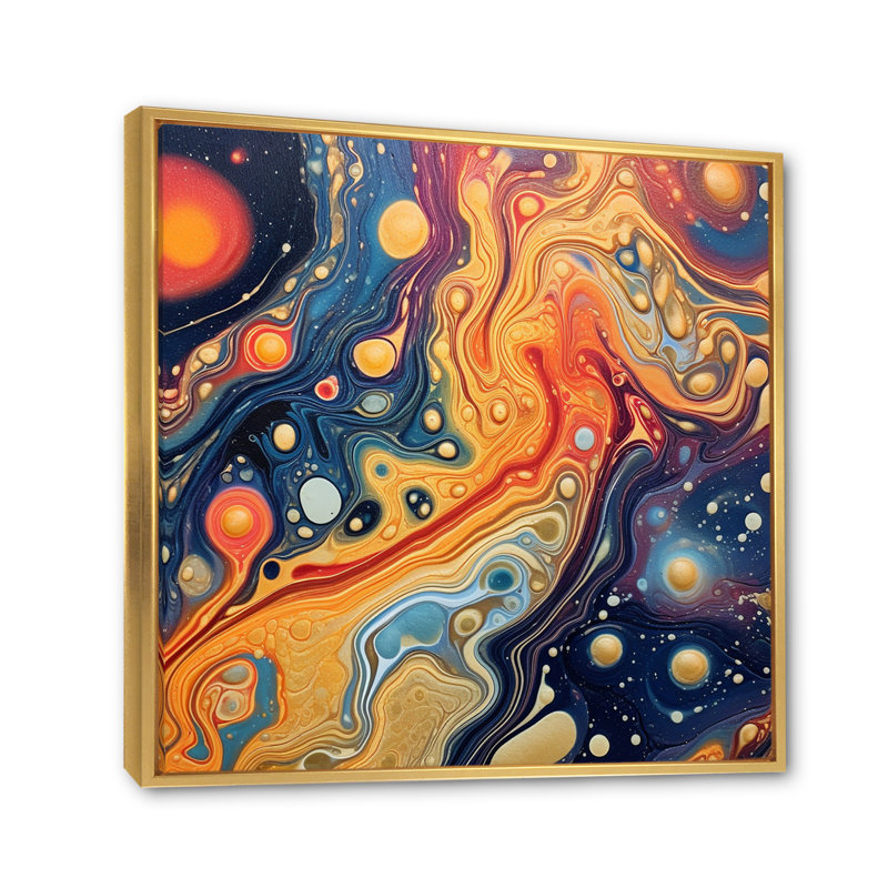 Orange galactique bleu II, Cadre flottant doré, H 36 po x l 36 po x P 1,5 po