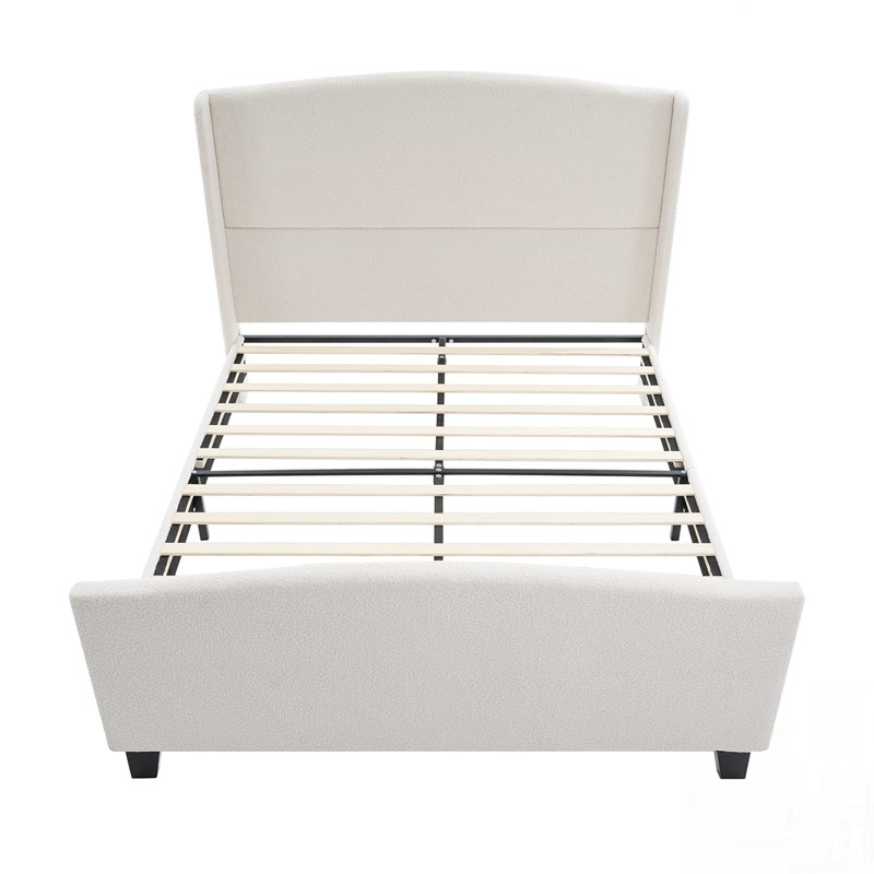 Structure de lit avec tête de lit tapissier à dossier haut, Grand lit, Blanc