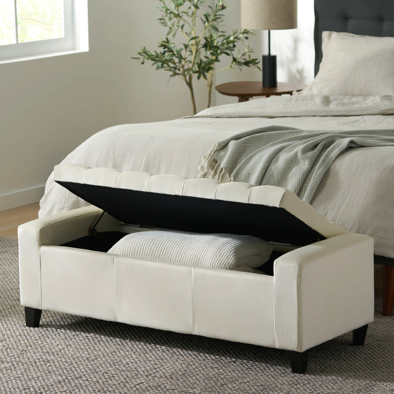 Bedroom Bench Entryway Bench Bedroom Storage Bench Upholstered Storage Bench, Ivory