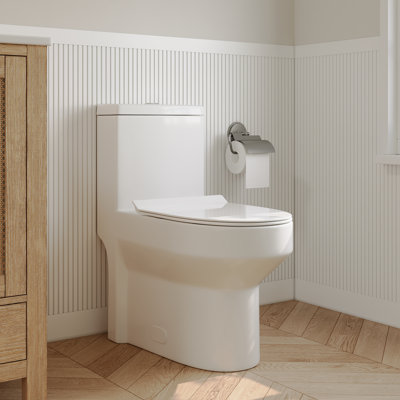 Toilette compacte ADA avec double chasse à haut rendement, hauteur confortable avec réservoir ultramince et couvercle améliorés (siège inclus)