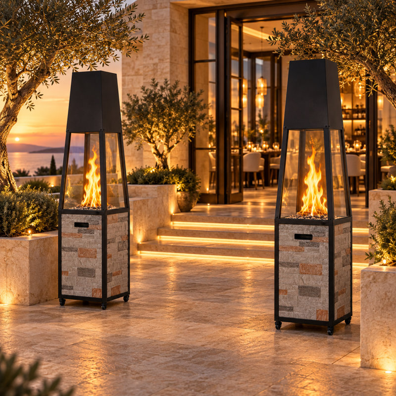 Foyer d'extérieur 40 000 BTU avec chambre à flamme en verre (ensemble de 2)