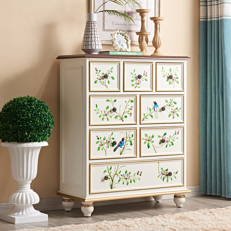 Commode d'appoint vintage à huit tiroirs peinte à la main