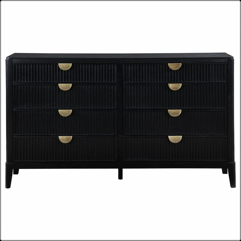 Commode 8 tiroirs Mason noir avec finition brossée et textures cannelées pour une élégance et un rangement modernes