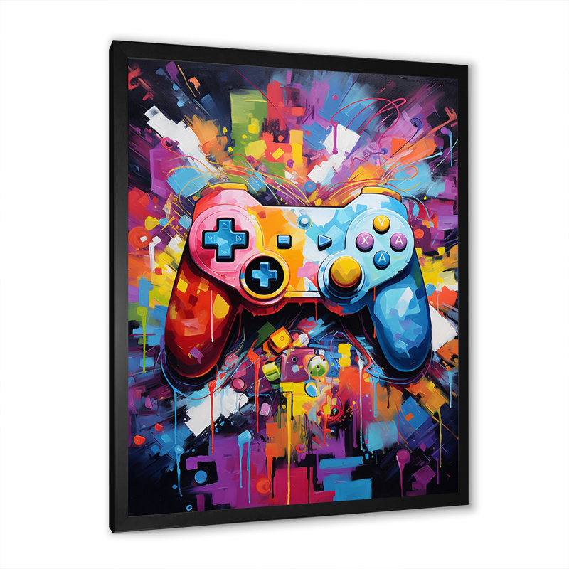 Jeu vidéo Pixel Pop I - jeux vidéo, impressions sur toile, H 32 po x l 16 po x P 1 po, Cadre simple noir
