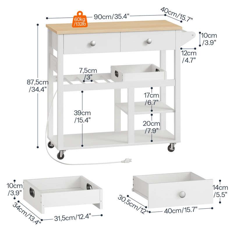 Kitchen Island Cart with Wheels & Drawers