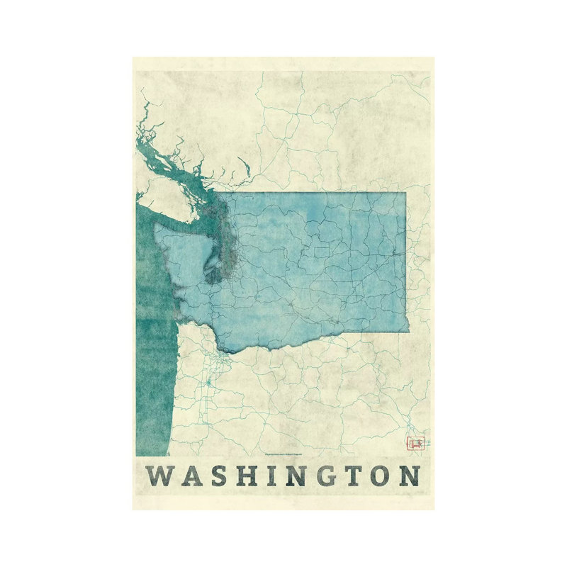 Washington Map 1 Piece Wrapped Canvas Wall Art, 20.32 cm H x 30.48 cm W