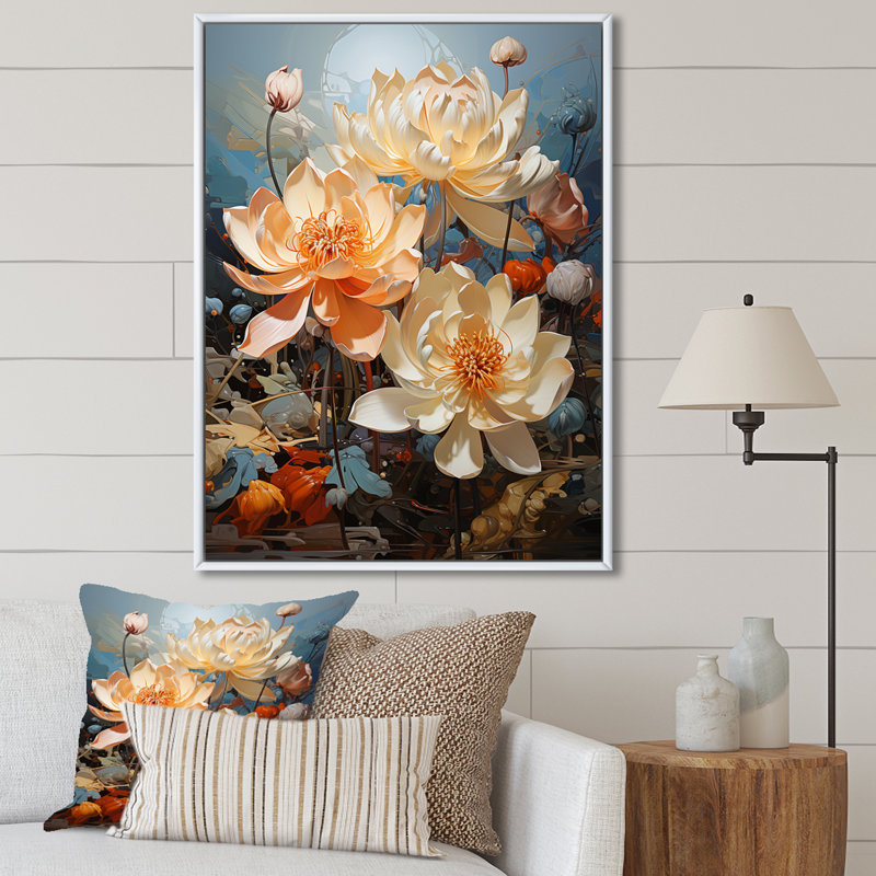Lotus Cubist Harmony II sur toile, H 44 po x l 34 po x P 1,5 po, Cadre flottant blanc