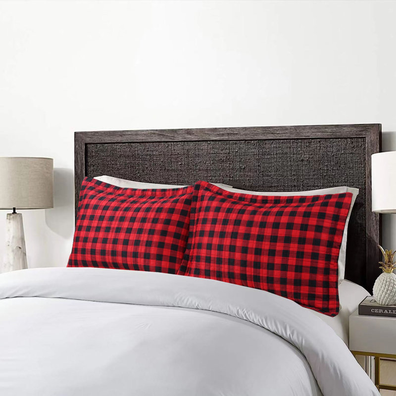 BP01 Gingham Reversible Pillow Cover, 20"H x 20"W, Red
