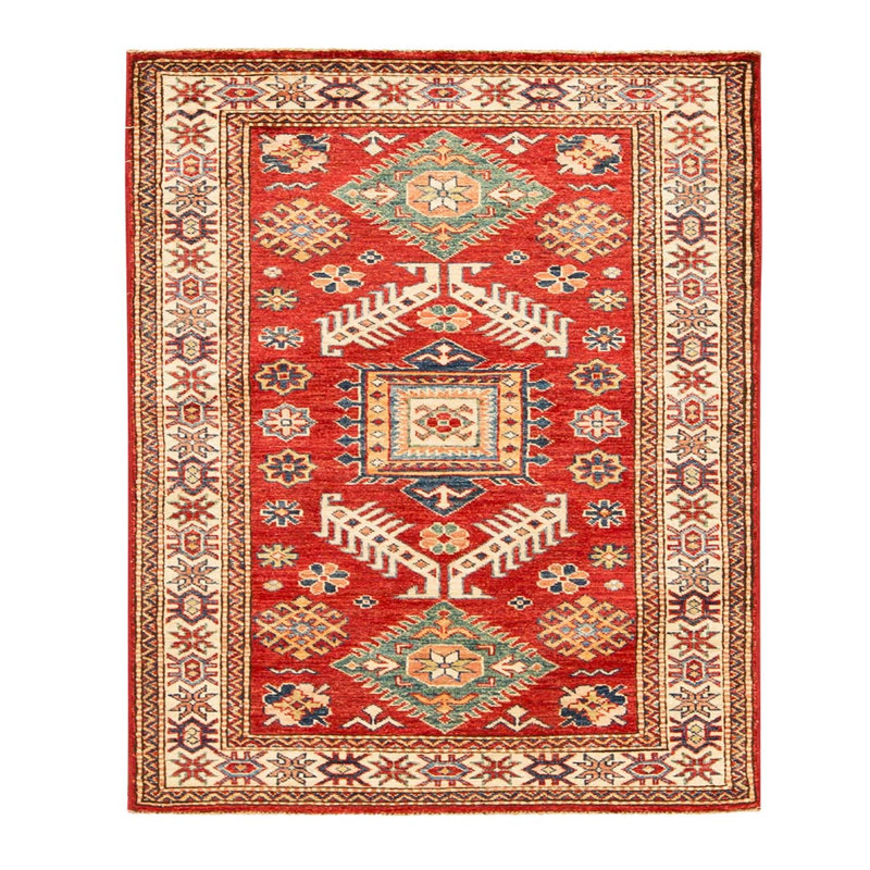 Tapis rouge / brun / beige noué à la main de haute qualité, Rectangle 2 pi 10 po x 4 pi 8 po