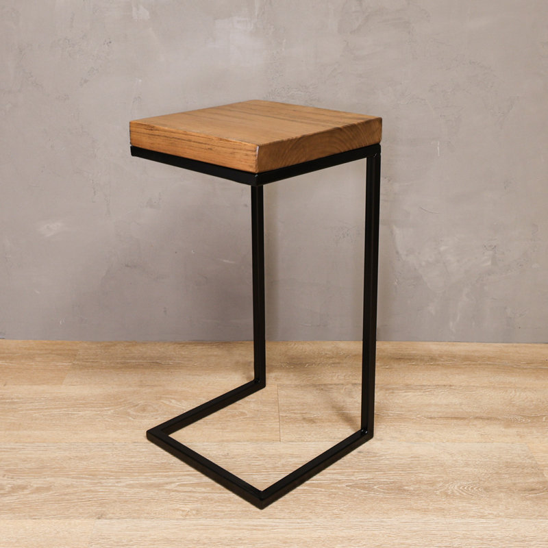 C Shape Rustic Side Table, Black, Aged Oak