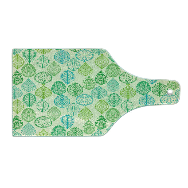 Ambesonne Nature Tempered Glass Cutting Board Leaves Forest Pattern Multicolor