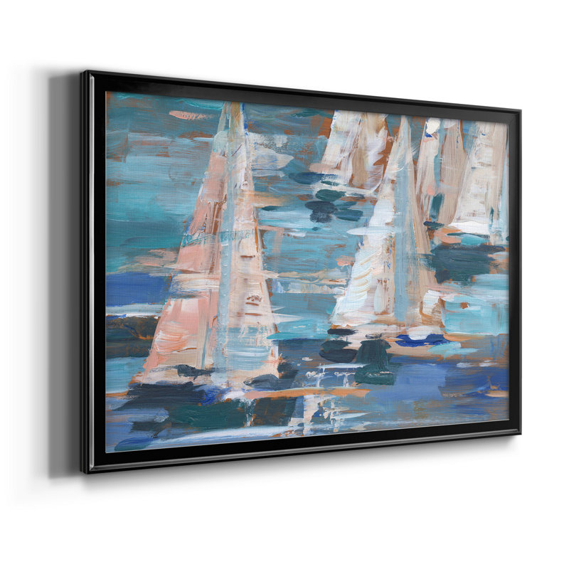 Pop Regatta I, Pas de tapis, H 27 po x l 41 po x P 2 po, Toile encadrée noyer avec coin fermé