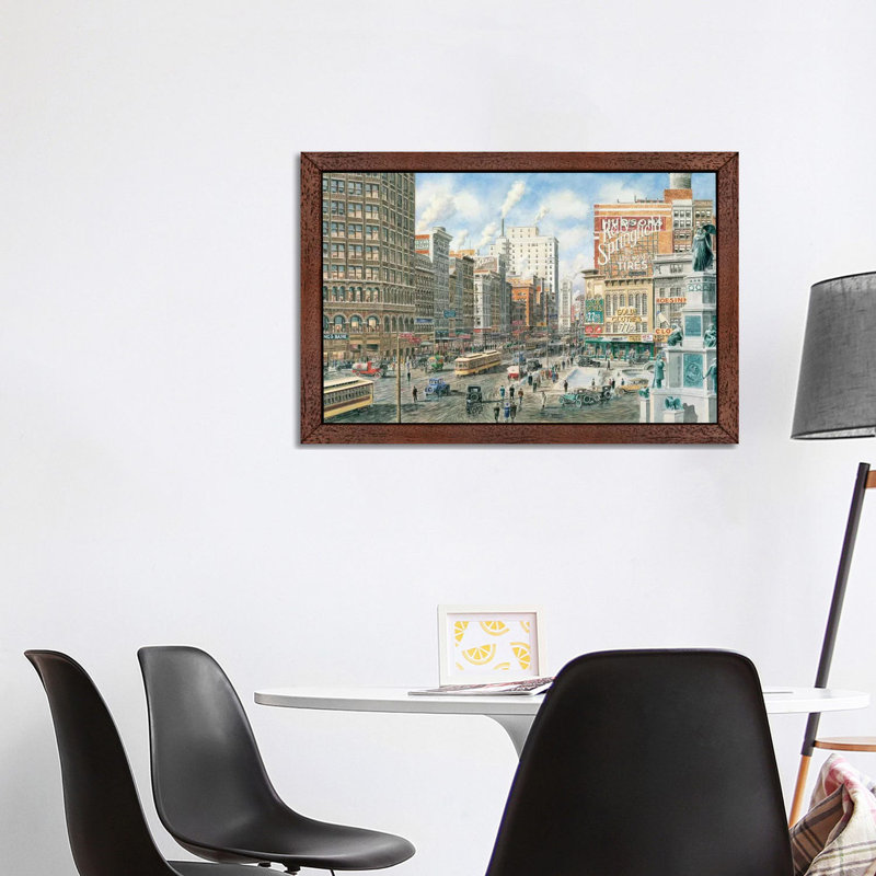 Detroit Looking North on Woodward 1 Piece Wall Art on Canvas, 101.6 cm H x 66.04 cm W, Brown Floater Framed