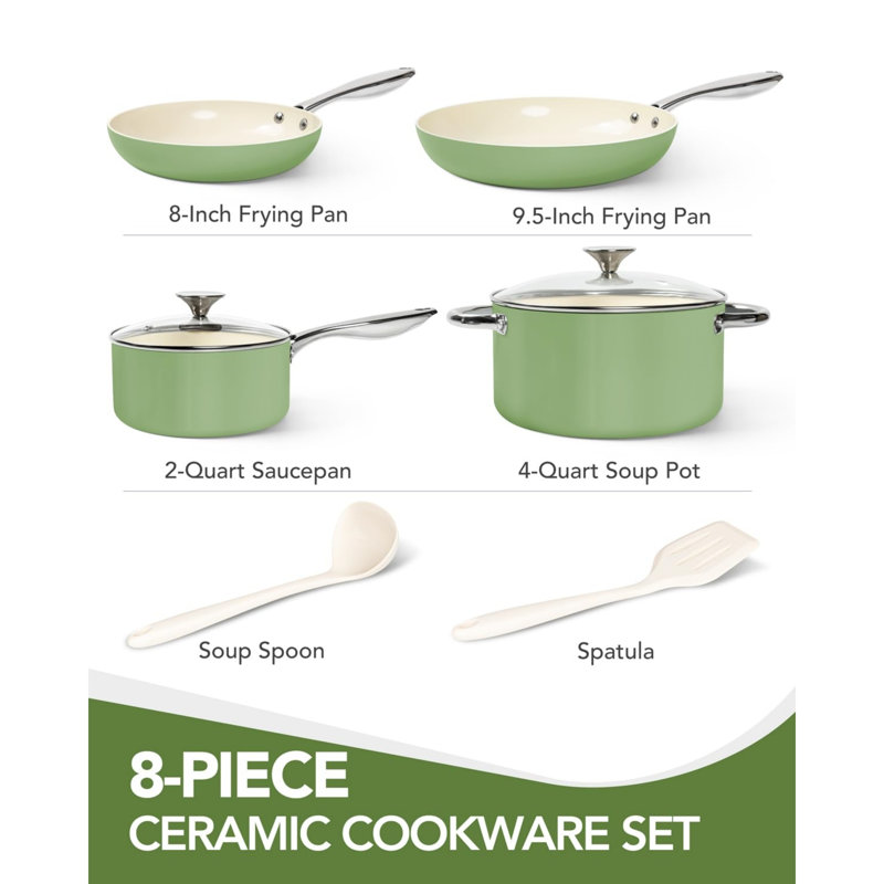 8 - Piece Cookware Set, Green