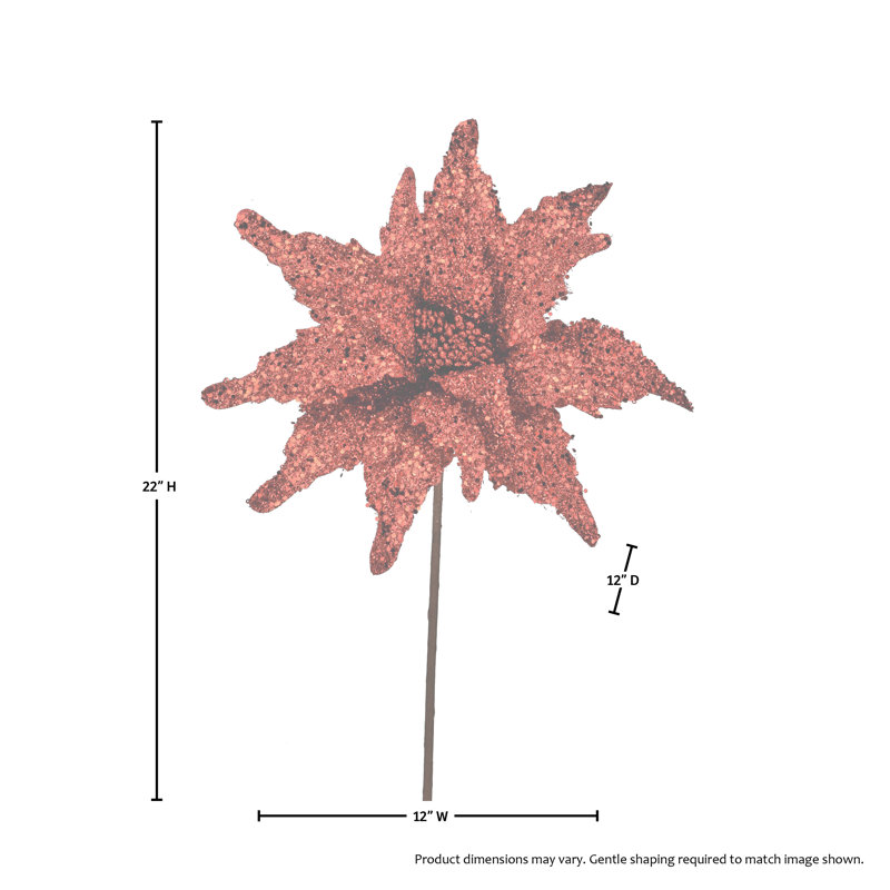 22" Sequin Glitter Poinsettia Stem, Red