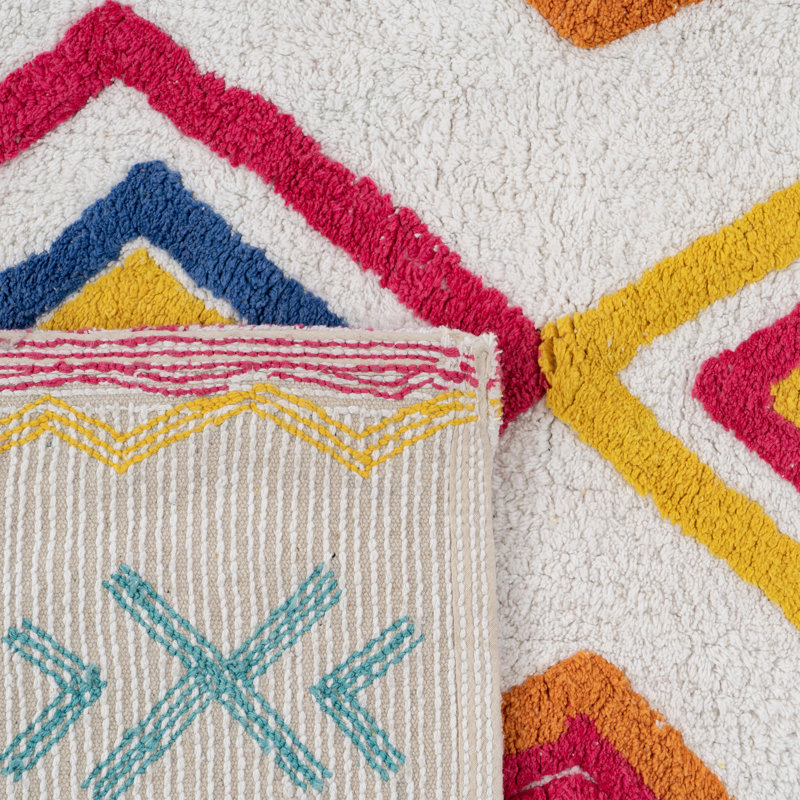 Theresia Cotton Red/Blue/Green Rug, Rectangle 90 x 175cm
