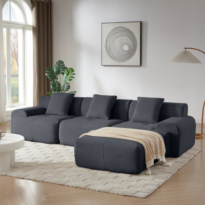 113" Modern L-Shaped Modular Sectional Sofa For Living Room, Corduroy Upholstery, Oversized 3-Seater Couch With Deep Seat And Movable Ottoman – No Assembly