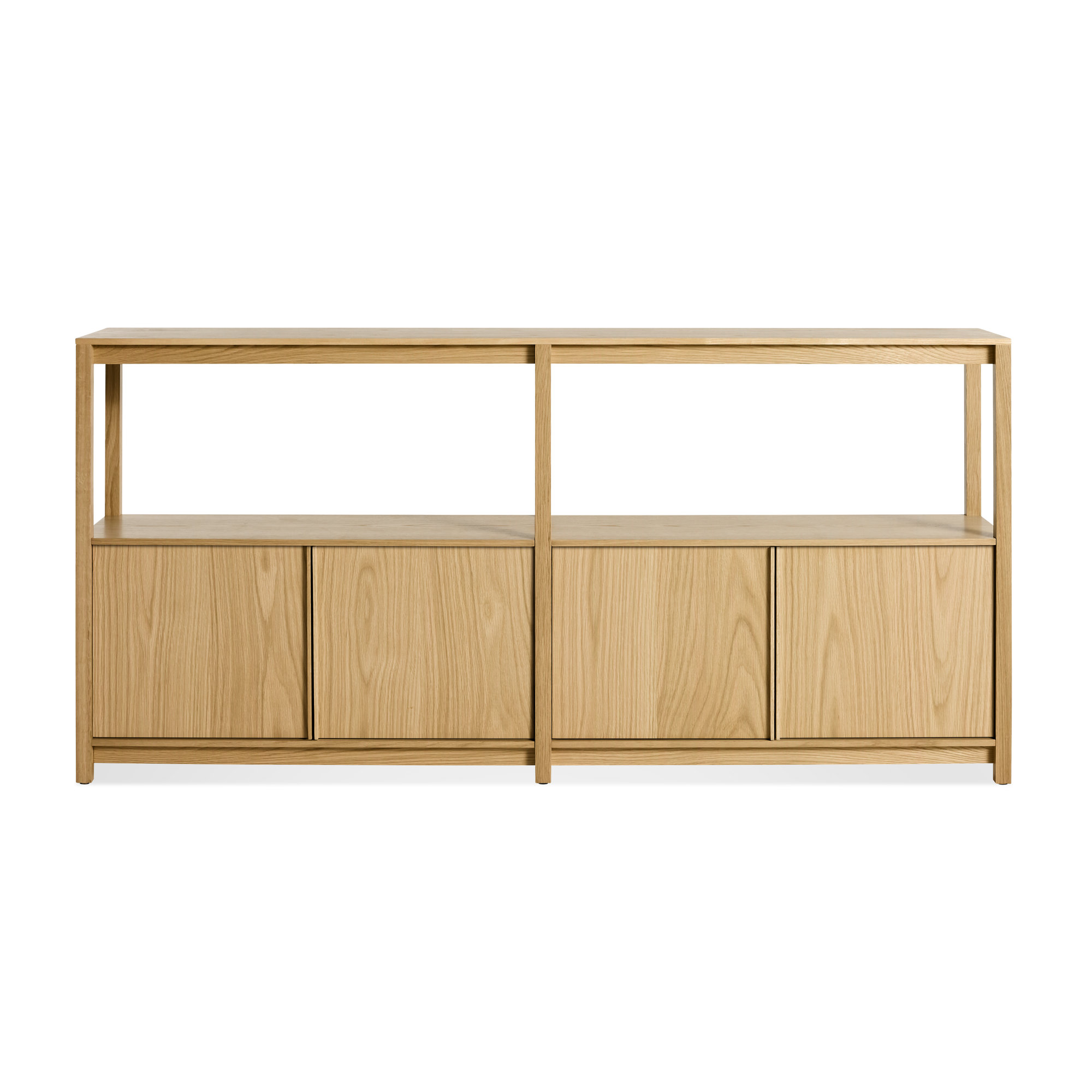 Open Plan Large Low Bookcase w/ Storage, (2 Sheves) 33" H x 68" W x 13" D, White Oak