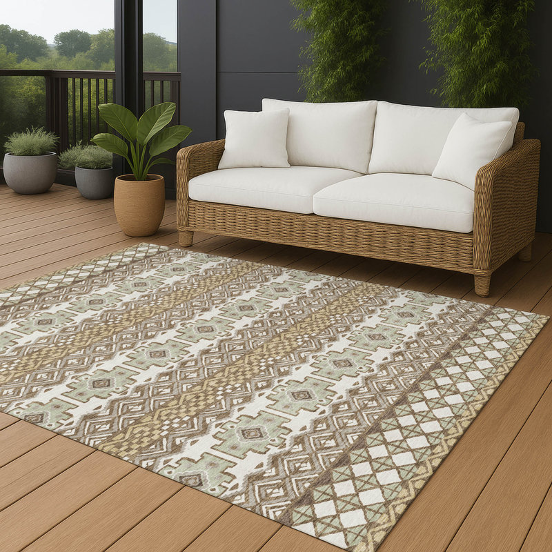 Machine Washable Indoor/Outdoor Chantille ACN2760 Striped Rug, 9' x 12', Brown