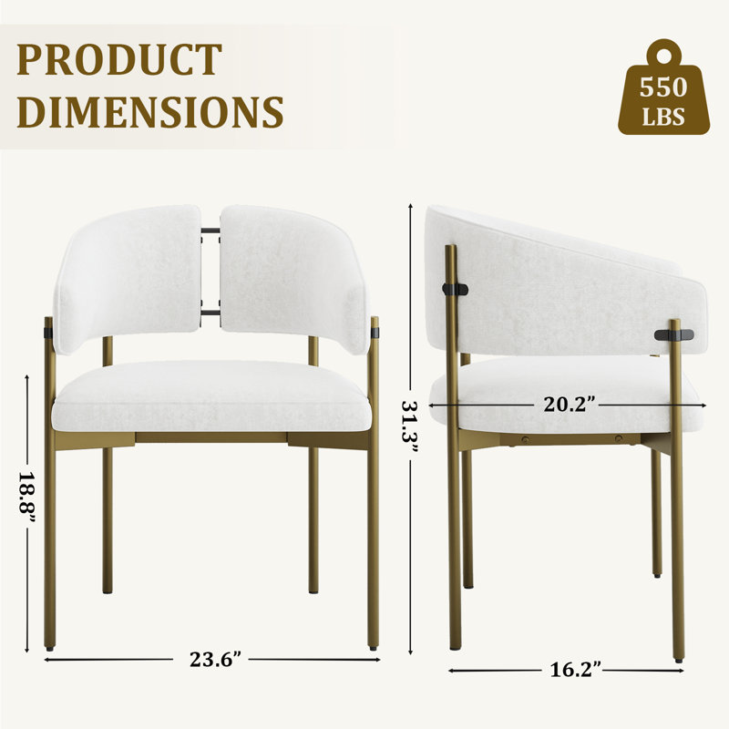 Luxury Velvet Dining Room Chairs With Armrest Design, Tan, Brushed Gold