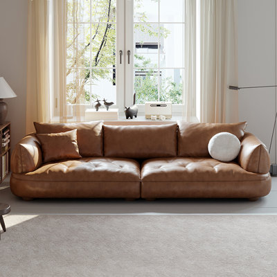 Coussin de canapé modulaire brun en cuir véritable