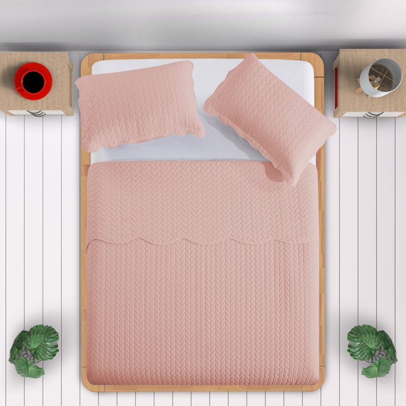 Ensemble de couvre-lit en microfibre embossée 3 pièces avec taies d'oreiller assorties, Pêche