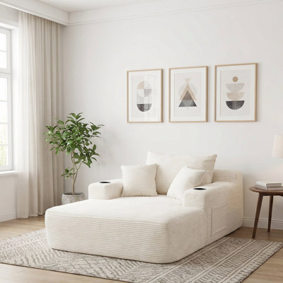 48.5" Corduroy Chaise Lounge Indoor Oversized Single Boneless Sleeper Sofa Bed With Cup Holders & Side Pocket, No Assembly Required by Latitude Run