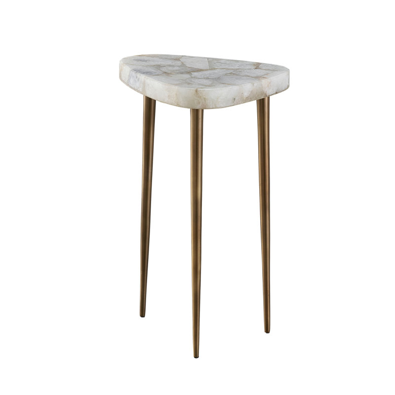 Gold and White Agate Tall Side Table with Metal Legs