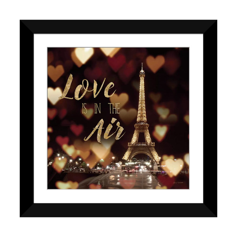 «Love Is in the Air», art textuel sur toile tendue, H 24 po x l 24 po x P 1 po, Papier beaux-arts encadré noir, Blanc