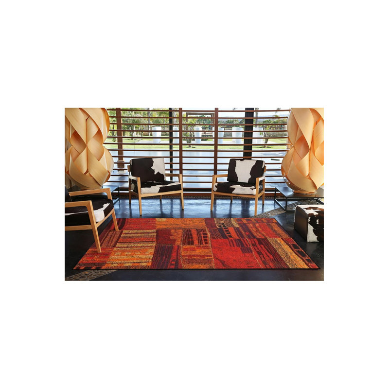 Tapis rouge lavable à motif traditionnel, Sous-tapis carré 3 pi 3 po inclus