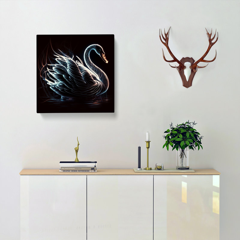 Swan Neon Art - Wrapped Canvas, 35cm H x 35cm W x 3cm D