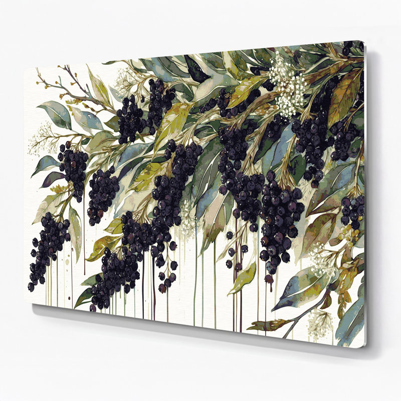 Fruit Elderberry White Metal Wall Art, 11" H x 14" W