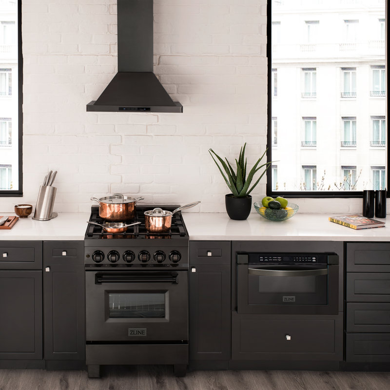 ZLINE 24" Legacy Dual Fuel Range w/ 4 Brass Burners & Oven in Black Stainless Steel
