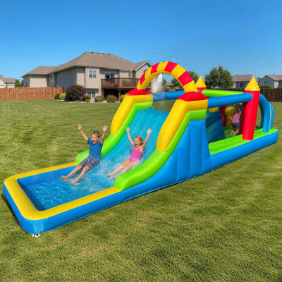 Château gonflable de 7,3 m avec parcours d'obstacles, glissade et pataugeoire, parcours d'obstacles 5 en 1 extra-long avec souffleur, supporte jusqu'à 227 kg, idéal pour les fêtes de jardin, les anniversaires, les événements et la location.