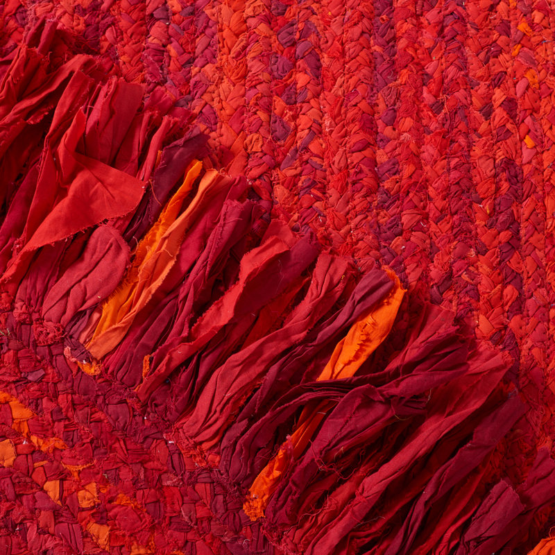 Tapis de couleur unie en coton tissé à la main en rouge, Ovale 6 pi x 9 pi