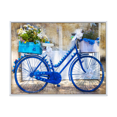 Vélo rétro bleu avec fleurs - Impression sur toile