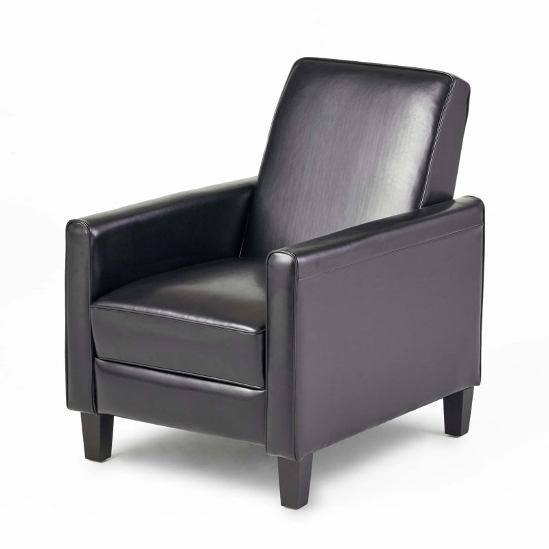 Linen Manual Push Back Recliner Chair, Black Faux Leather