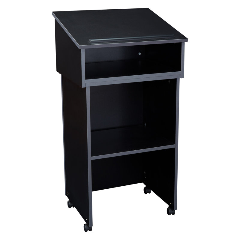 Black Particleboard Tabletop Lectern with AV Cart Base