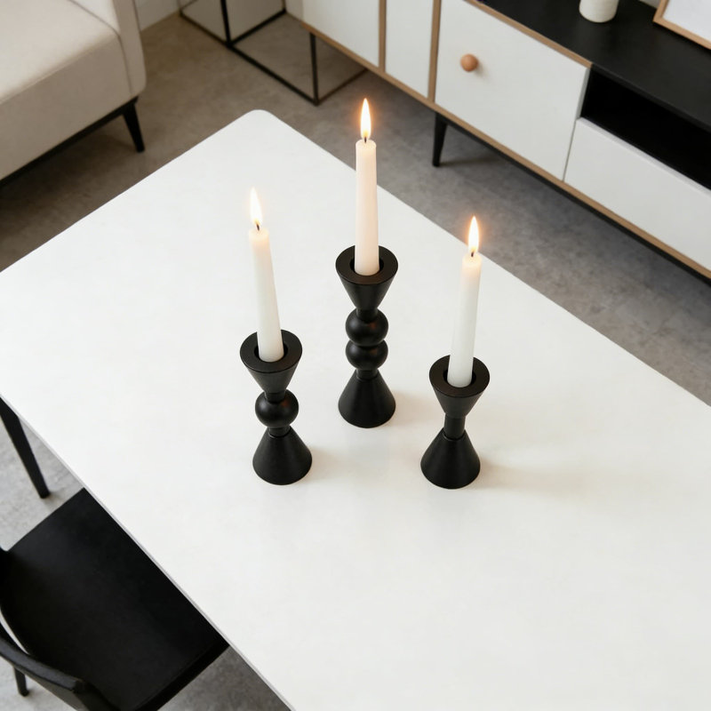 Ensemble de 3 chandeliers coniques en laiton, chandeliers décoratifs pour mariage, fêtes et centre de table, Noir