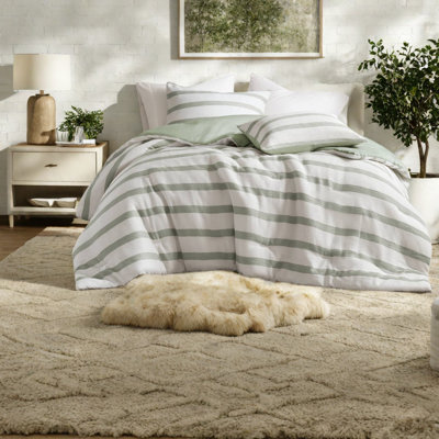 Ensembles de literie vert sauge de qualité supérieure, édredon en polyester teint en fil avec motif rayé pour une maison moderne toutes saisons