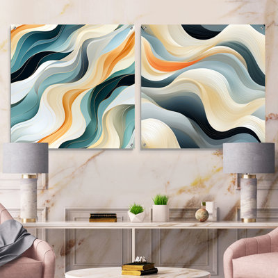 Coastal Reflections - Ensemble de 2 peintures murales abstraites en acrylique