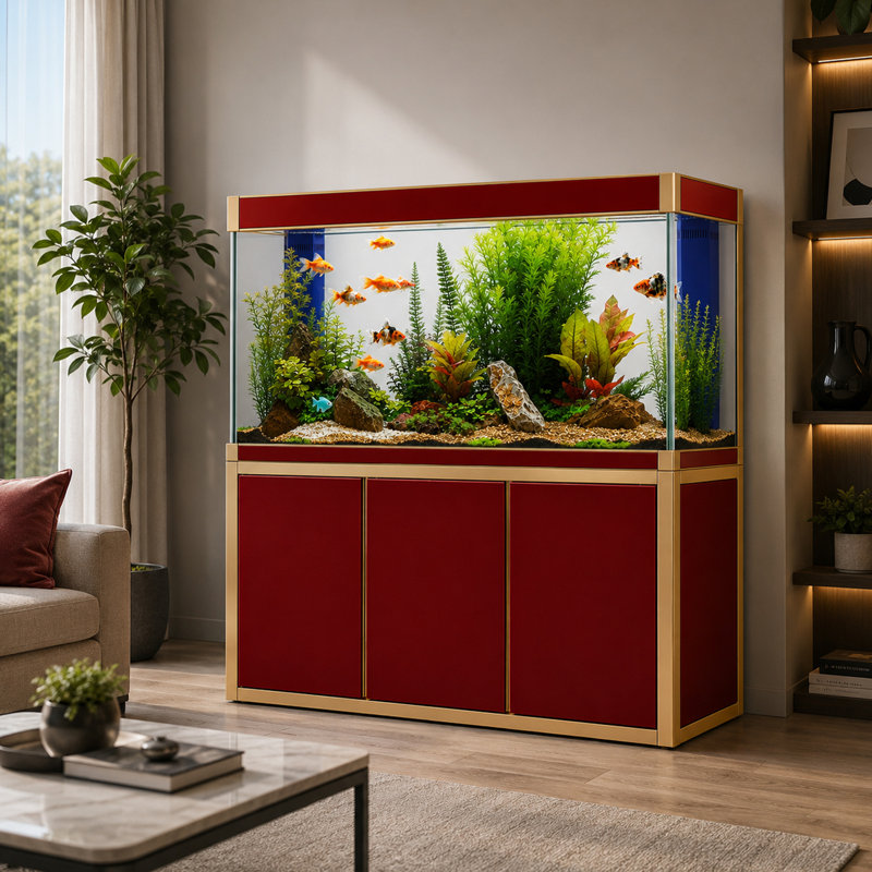 Réservoir d'aquarium 50 gallons, Rouge / or, 175 gallons (H 51 po x l 14 po x P 24 po)