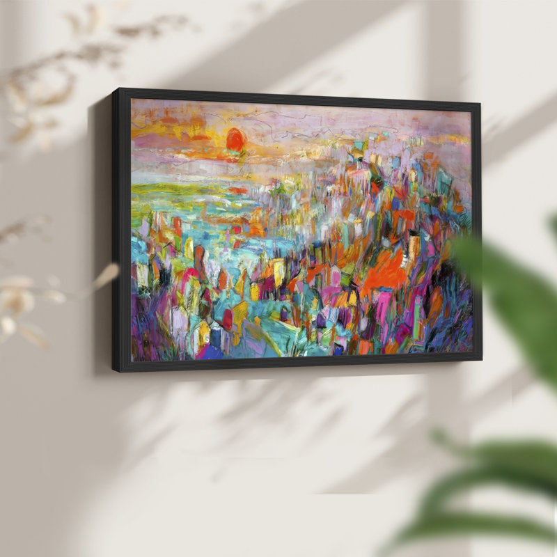Île au soleil couchant II - reproduction encadrée - réarmable, H 22 po x l 28 po, Noir, noir, noir, noir