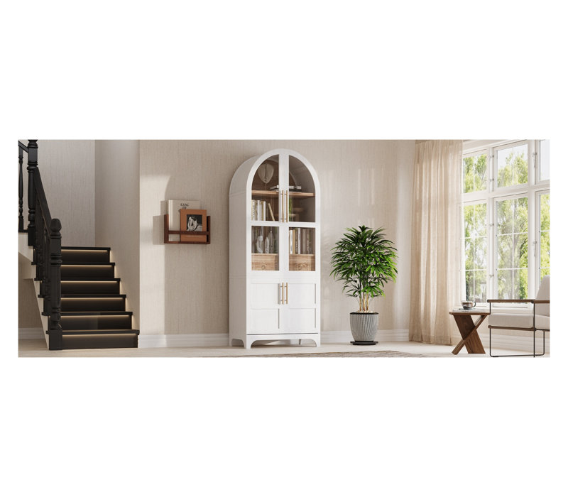Armoire de cuisine K&K de 71 po de hauteur avec portes en verre et tablettes réglables, armoire de rangement blanche pour salle à manger