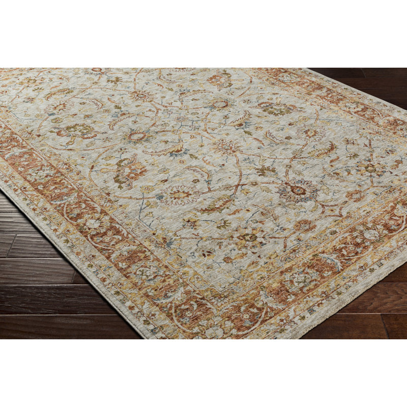 Tapis oriental en polyester tissé à la machine en rouille / beige, Rectangle 12 pi x 15 pi