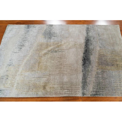 Sansa Modern Rug 3x5 Hand Knotted Bamboo Silk Rug, Contemporary Abstract Area Rug, Neutral Designer Carpet, Luxury Handmade Rug
