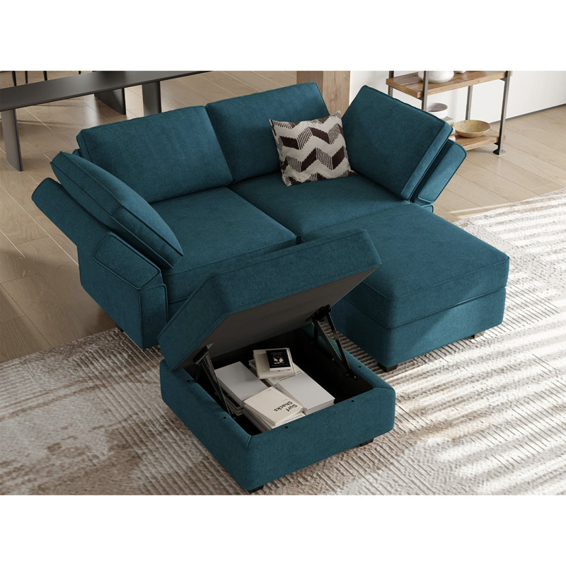 Neemi Modular Sleeper Couch Sectional Bed Sofa Convertible Set, Blue Polyester Blend