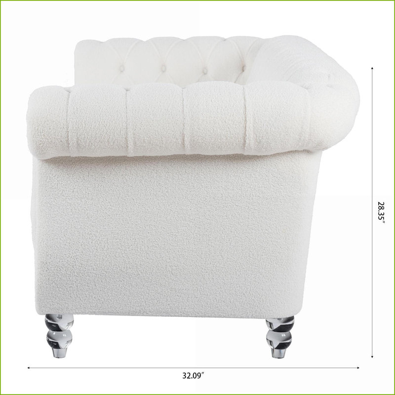 Canapés | Canapé Chesterfield 84,65 po à accoudoirs roulés 3 pièces | Ivoire | Polyester
