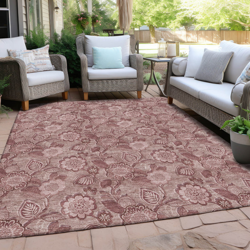 Tapis intérieur / extérieur lavable à la machine Xhevrie, Rectangle 9 pi x 12 pi